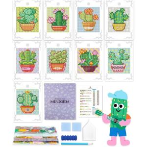 imageForeverYoung Minigem Diamond Painting Kits Mini Diamond Art Kits 9Pcs Small Diamond Art Kits for Adults 2Hour Painting PostcardStyle Resin Square Drill Diamond Painting Kits 5x7 Inch CactusCactus