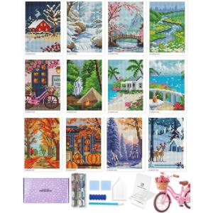 imageForeveryoung Minigem Small Diamond Art Kits for Beginners 12Pcs Square Drill Diamond Painting Kits for Adults 3Hour Painting PostcardStyle Mini Diamond Art Kits for Adults 5x7 Inch Twelve MonthsTwelve Months