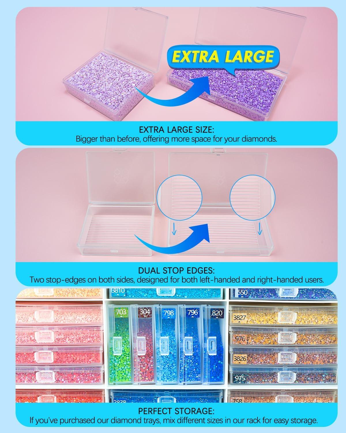 image8pcs ForeverYoung Extra Large Diamond Art Storage Containers Tray Diamond Art Accessories Diamond Painting Trays with Lids 2in1 Diamond Art Trays and Diamond Painting Storage Purple Box48pcs Extra Large traysRack