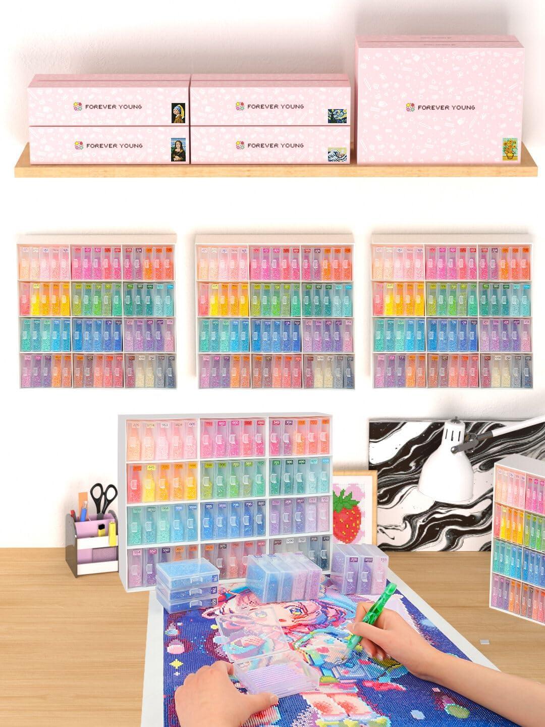 image8pcs ForeverYoung Extra Large Diamond Art Storage Containers Tray Diamond Art Accessories Diamond Painting Trays with Lids 2in1 Diamond Art Trays and Diamond Painting Storage Purple Box60pcsRack