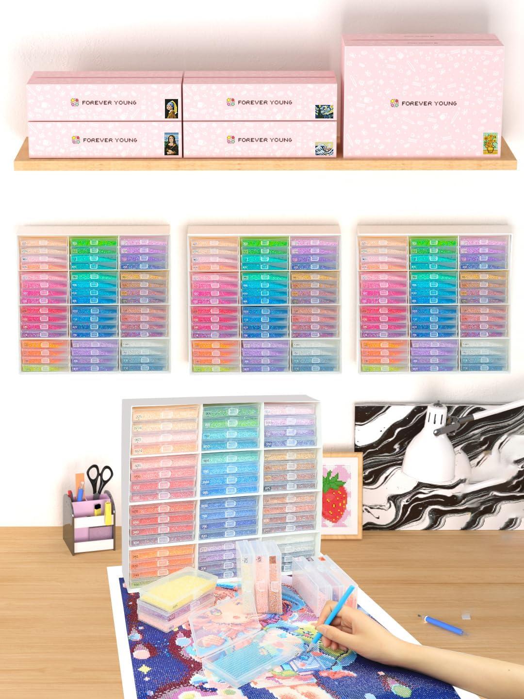 image8pcs ForeverYoung Extra Large Diamond Art Storage Containers Tray Diamond Art Accessories Diamond Painting Trays with Lids 2in1 Diamond Art Trays and Diamond Painting Storage Purple Box48pcs Extra Large traysRack