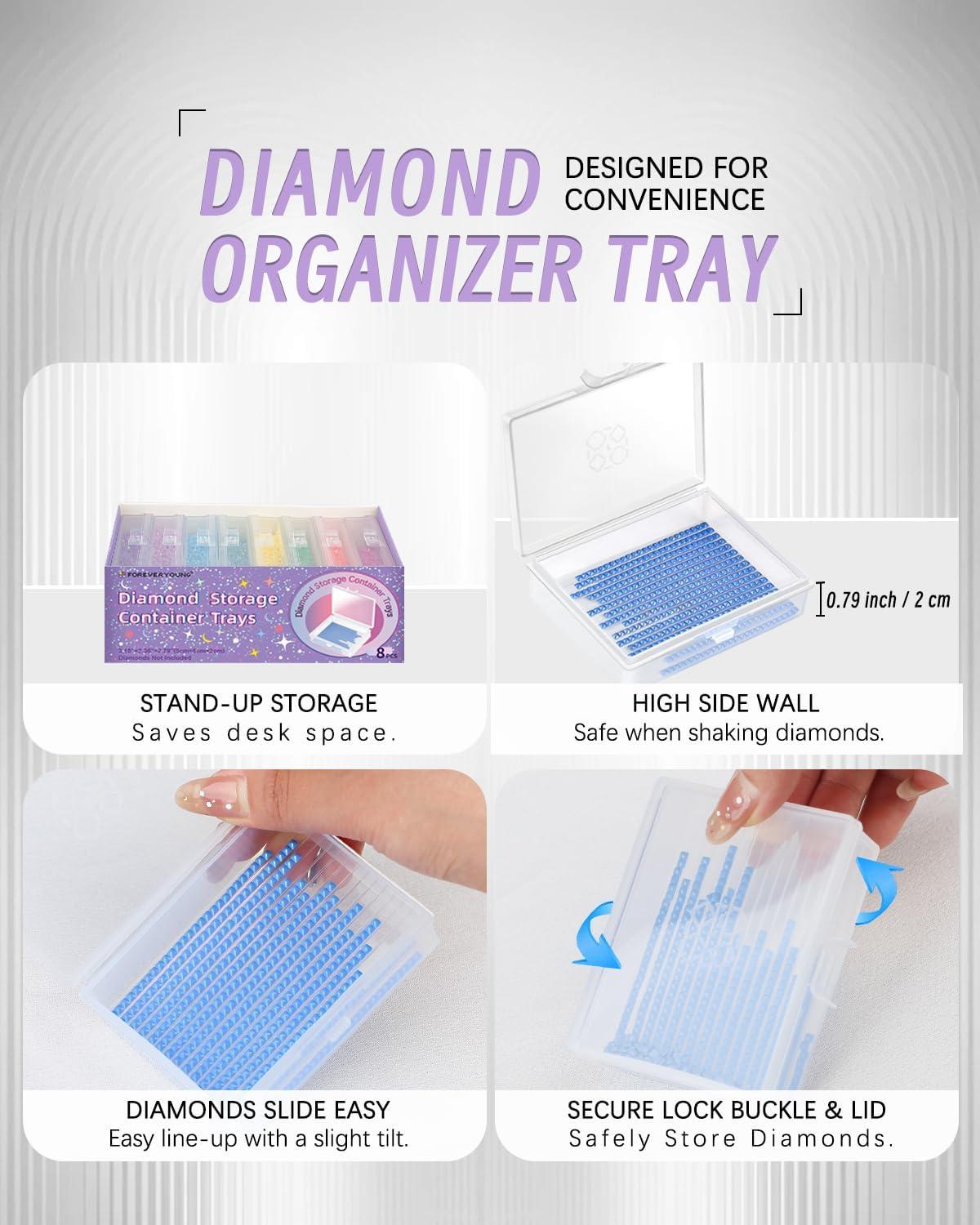 image8pcs ForeverYoung Extra Large Diamond Art Storage Containers Tray Diamond Art Accessories Diamond Painting Trays with Lids 2in1 Diamond Art Trays and Diamond Painting Storage Purple Box8pcs Refill set
