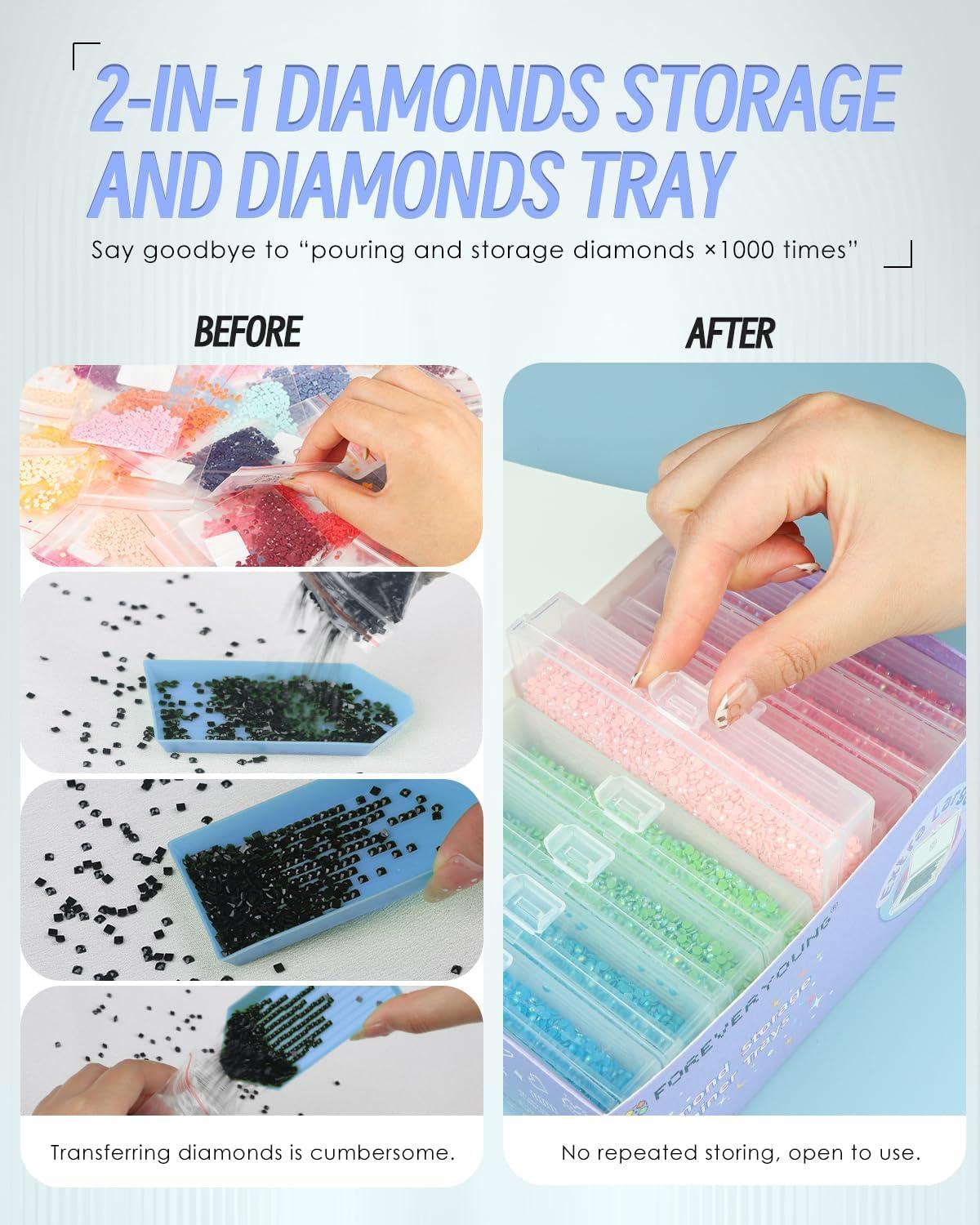 image8pcs ForeverYoung Extra Large Diamond Art Storage Containers Tray Diamond Art Accessories Diamond Painting Trays with Lids 2in1 Diamond Art Trays and Diamond Painting Storage Purple Box8pcs Extra Large Refill set