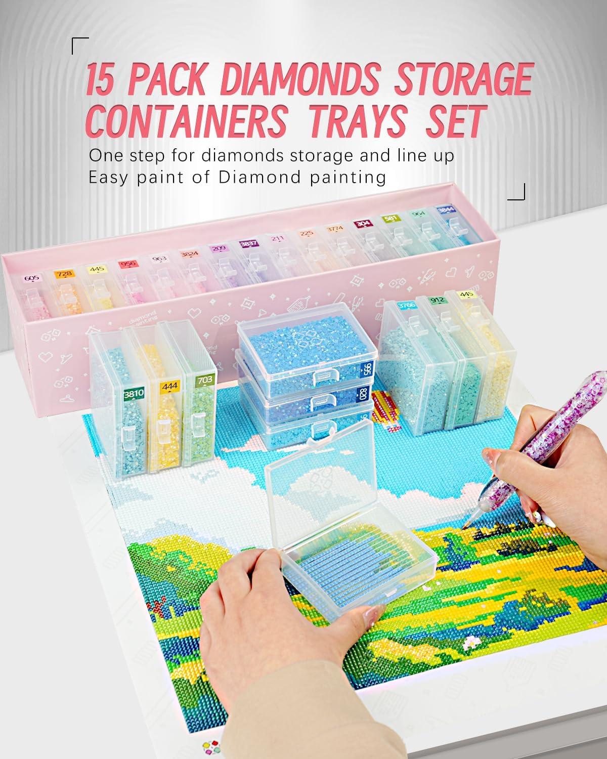 image8pcs ForeverYoung Extra Large Diamond Art Storage Containers Tray Diamond Art Accessories Diamond Painting Trays with Lids 2in1 Diamond Art Trays and Diamond Painting Storage Purple Box15pcs Portable set