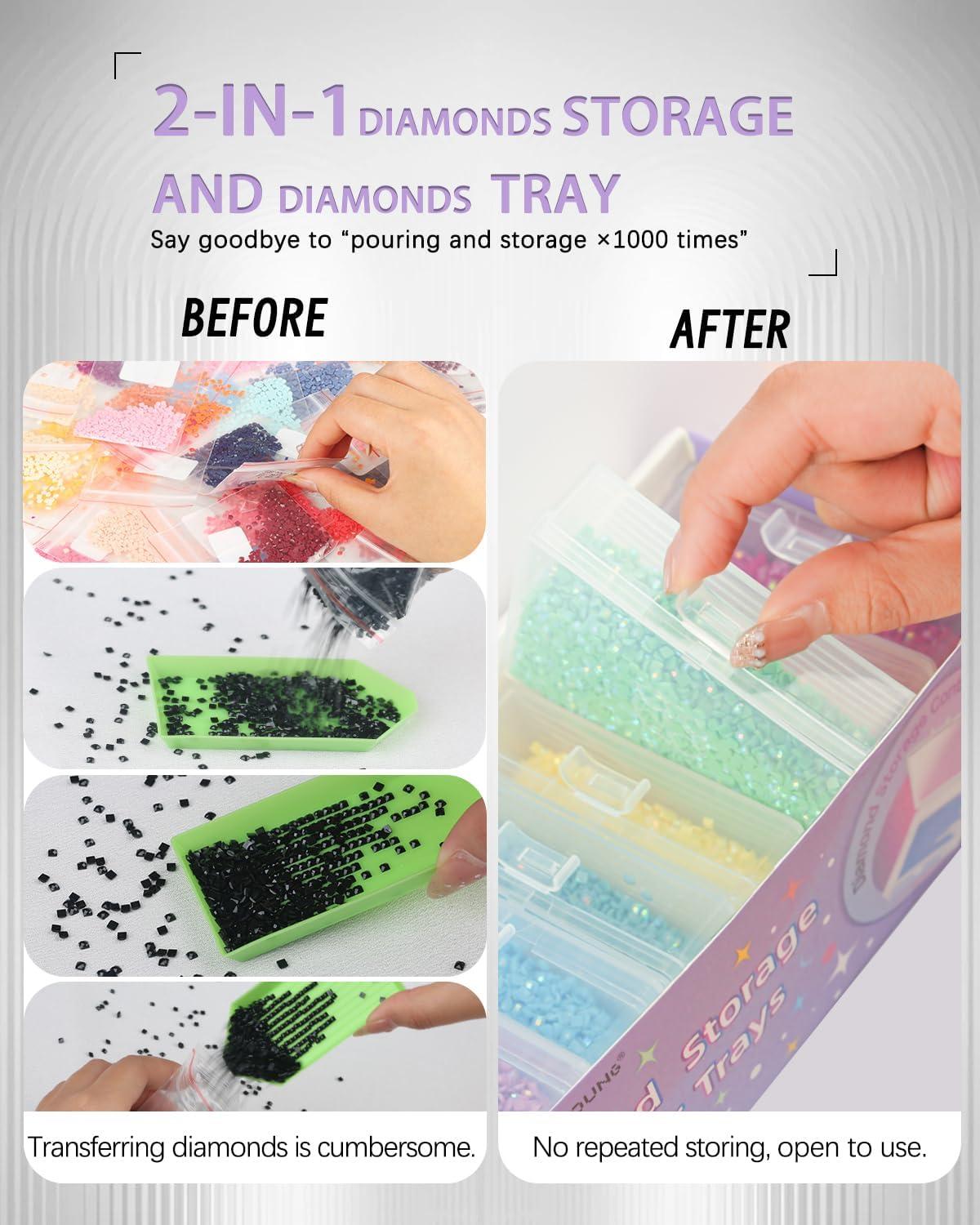 image8pcs ForeverYoung Extra Large Diamond Art Storage Containers Tray Diamond Art Accessories Diamond Painting Trays with Lids 2in1 Diamond Art Trays and Diamond Painting Storage Purple Box8pcs Refill set