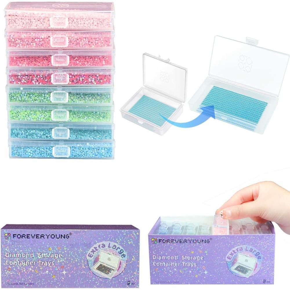 image8pcs ForeverYoung Extra Large Diamond Art Storage Containers Tray Diamond Art Accessories Diamond Painting Trays with Lids 2in1 Diamond Art Trays and Diamond Painting Storage Purple Box8pcs Extra Large Refill set
